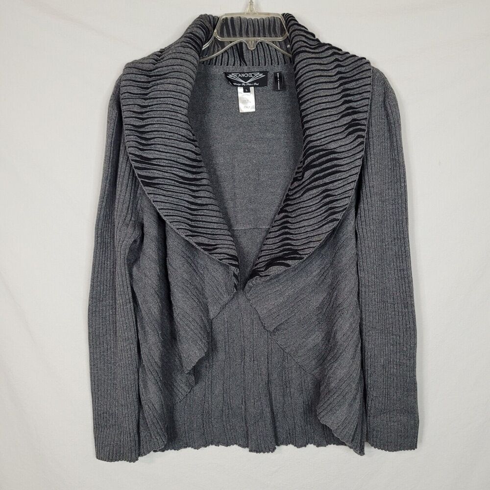 Angel Sabri Ozel Large Gray Open Cardigan Italian Yarn Sculptured Modern Sweater